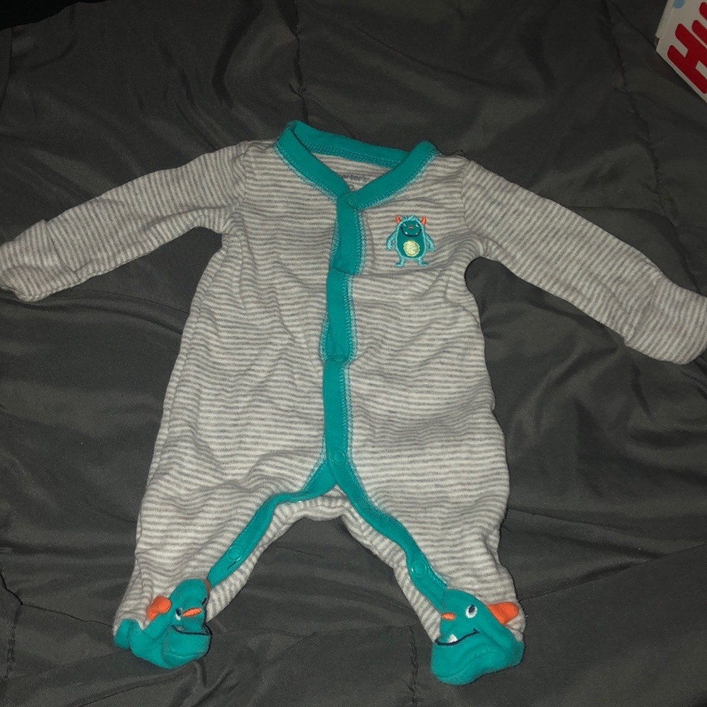 Gray and white monster onesie